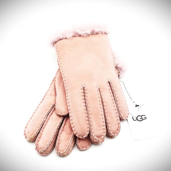 UGG Pink Color Genuine Dyed Shearling Slim Side Vent Gloves  Size L - Picture 2 of 9